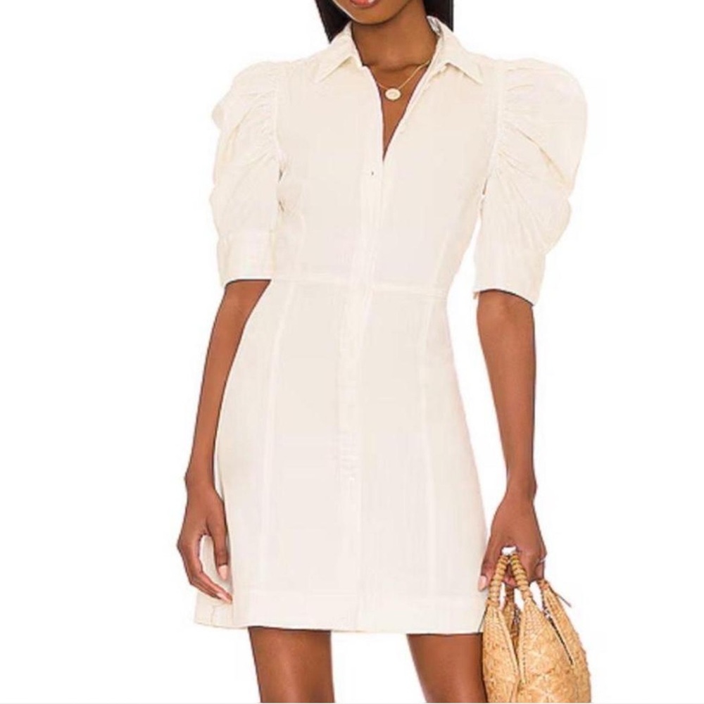 Frame Denim Cream Puff Sleeve Mini Dress